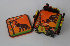 Wooden Coaster Set with Hand-Painted Designs – Home & Kitchen