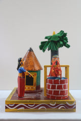 Channapatna Village Life Series – Man and Woman at Well (Wooden Toy Art)