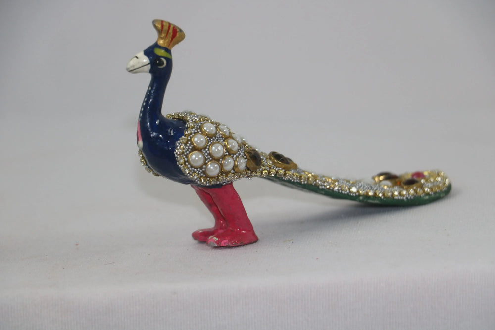 Hand-Painted Metal Peacock with Stone Work | Decorative Art Figurine maruthi handicrafts