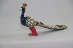 Hand-Painted Metal Peacock with Stone Work | Decorative Art Figurine