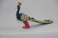 Hand-Painted Metal Peacock with Stone Work | Decorative Art Figurine maruthi handicrafts