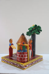 Channapatna Village Life Series – Man and Woman at Well (Wooden Toy Art)