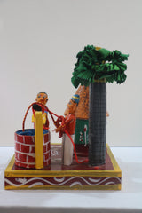 Channapatna Village Life Series – Man and Woman at Well (Wooden Toy Art)