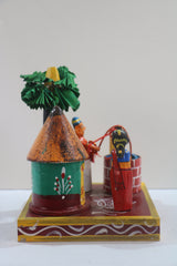 Channapatna Village Life Series – Man and Woman at Well (Wooden Toy Art)