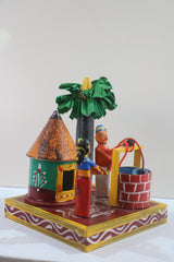 Channapatna Village Life Series – Man and Woman at Well (Wooden Toy Art)