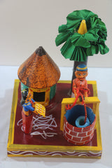 Channapatna Village Life Series – Man and Woman at Well (Wooden Toy Art)