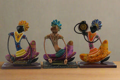 Iron Multicolor Antique Musician Set of 3 Decorative Showpiece