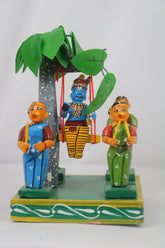 Artisan Krishna in Jhula with Gopikas – Authentic Wooden Craft