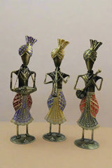 Iron Handpainted Sardar Musician Standing Set of 3 Decorative Showpiece Iron Decorative