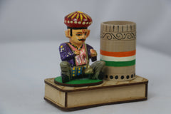 Wooden Musician Figurine Pen Holder – Artistic Desk Decor