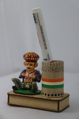 Wooden Musician Figurine Pen Holder – Artistic Desk Decor