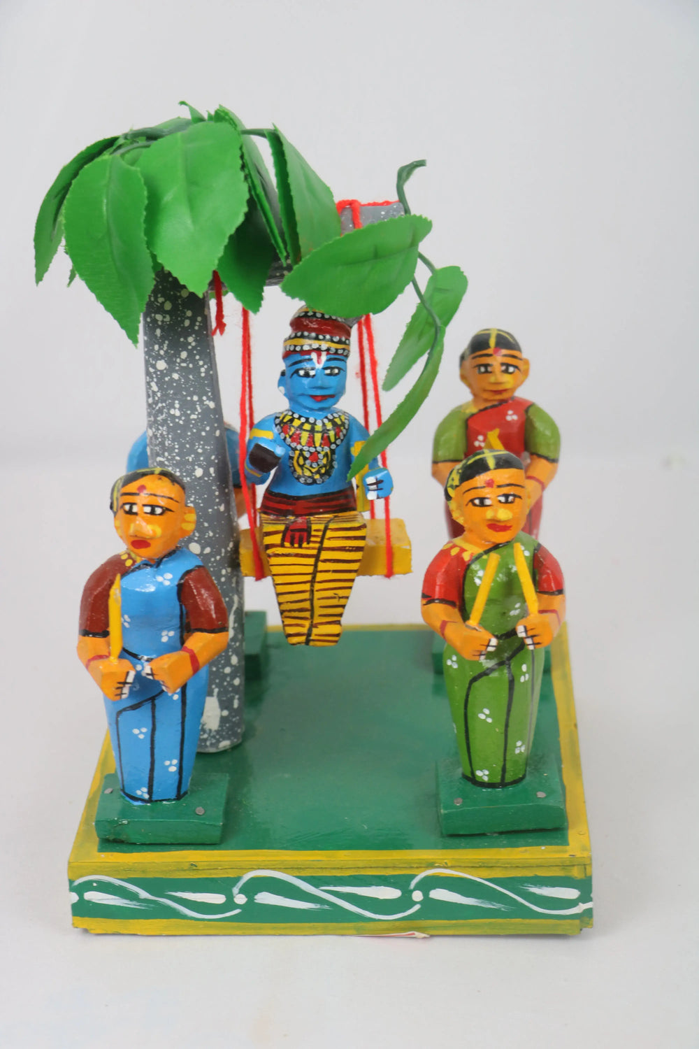 Artisan Krishna in Jhula with Gopikas – Authentic Wooden Craft Wooden Lacquerware&toys