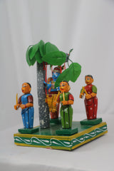 Artisan Krishna in Jhula with Gopikas – Authentic Wooden Craft