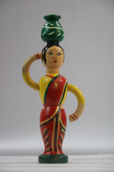 Traditional Wooden Woman with Pot on Head – Handmade Channapatna Craft