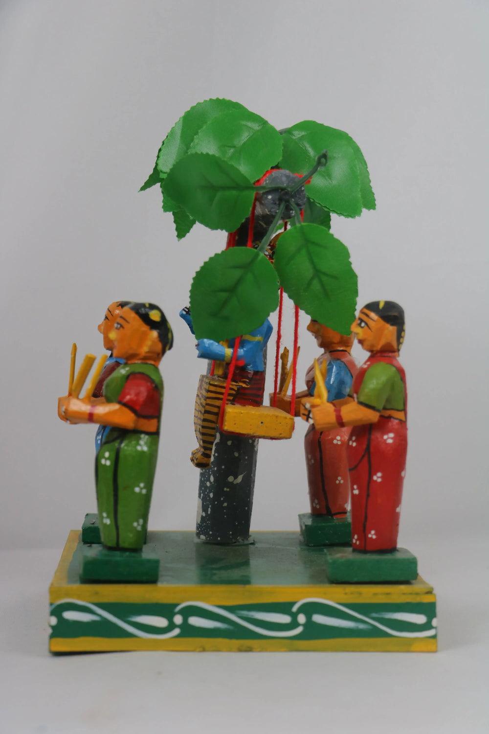 Artisan Krishna in Jhula with Gopikas – Authentic Wooden Craft Wooden Lacquerware&toys