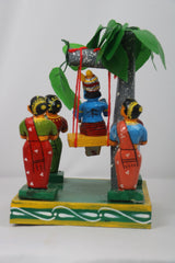 Artisan Krishna in Jhula with Gopikas – Authentic Wooden Craft