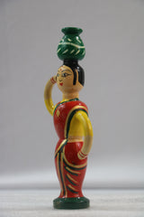 Traditional Wooden Woman with Pot on Head – Handmade Channapatna Craft