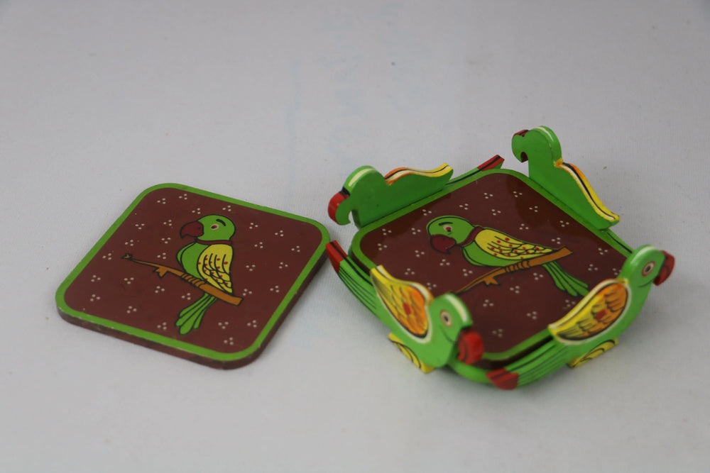 Wooden Coaster Set with Hand-Painted Designs – Home & Kitchen Balaji varanasi