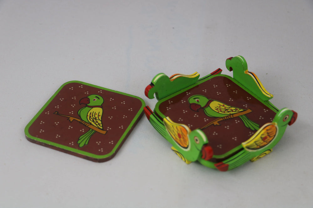 Wooden Coaster Set with Hand-Painted Designs – Home & Kitchen Balaji varanasi