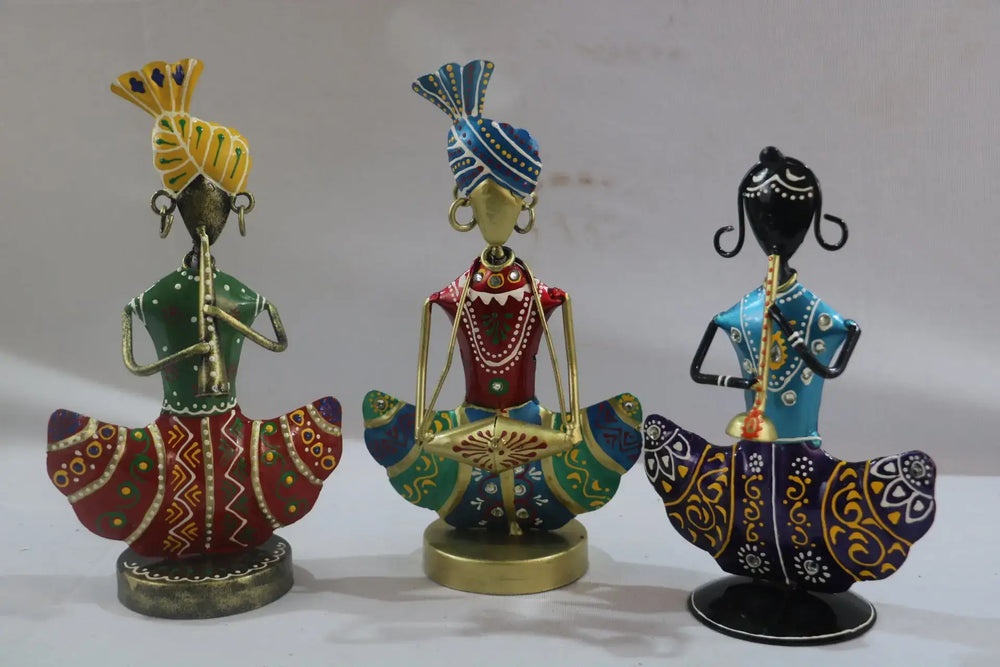 Iron Multicolor Sitting Musician Set of 3 Decorative Showpiece Iron Decorative