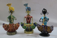 Iron Multicolor Sitting Musician Set of 3 Decorative Showpiece Iron Decorative