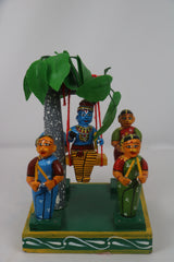 Artisan Krishna in Jhula with Gopikas – Authentic Wooden Craft