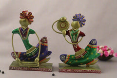 Iron Hand Painted Rajasthani Sardar Musicians Set Of 2