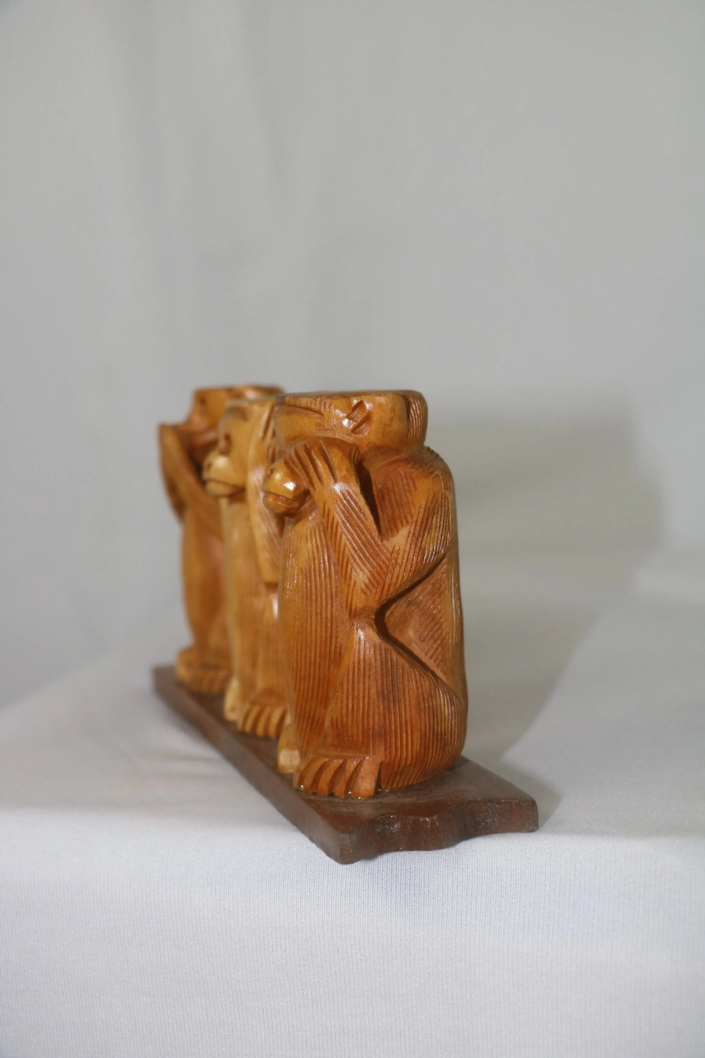 Hand-Carved Three Wise Monkeys Sculpture | Traditional Wooden Art maruthi handicrafts