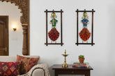 Iron Hand Painted Lady Rajasthani Musicians Wall Hangers Set of 2 Iron Decorative