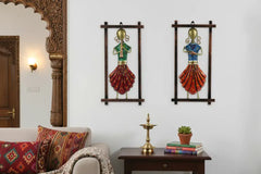 Iron Hand Painted Lady Rajasthani Musicians Wall Hangers Set of 2 Iron Decorative