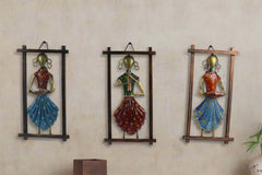Iron Hand Painted Lady Rajasthani Musicians Wall Hangers Set of 3