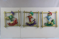 Iron Hand-painted 3 Sardar Musicians Frame Wall Decor Hanging Iron Decorative