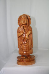 Wooden Carved Standing Buddha with Head Background maruthi handicrafts