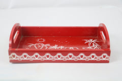 Hand-Painted Wooden Cow Printed Tray – Red Decorative Serving Tray