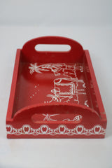 Hand-Painted Wooden Cow Printed Tray – Red Decorative Serving Tray