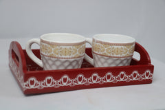 Hand-Painted Wooden Cow Printed Tray – Red Decorative Serving Tray