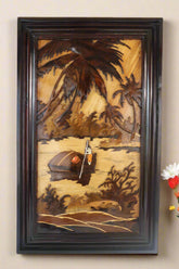 Mysore Rosewood Inlay Panel – Rural River Scene with Boatman and Village
