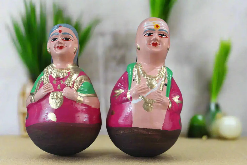 Handcrafted Golu Dolls – Tamil Folk Aachi, Chettiyar, Grandparents Set Alagu Sundaram