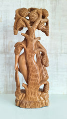 Hand-Carved Wooden Salabhanjika (Celestial Maiden) under a Fruiting Tree