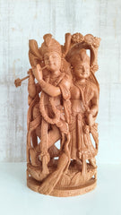 Divine Love: Hand-Carved Wooden Radha Krishna Sculpture with Intricate Detailing