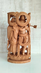 Divine Love: Hand-Carved Wooden Radha Krishna Sculpture with Intricate Detailing
