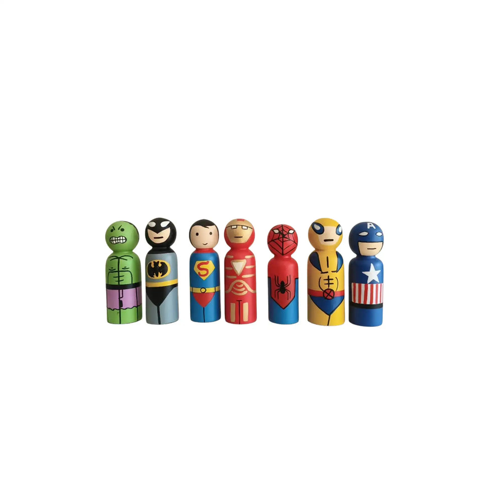 Superhero Avengers Peg Dolls – Safe Non-Toxic Paint Finish BHARAT HANDICRAFTS