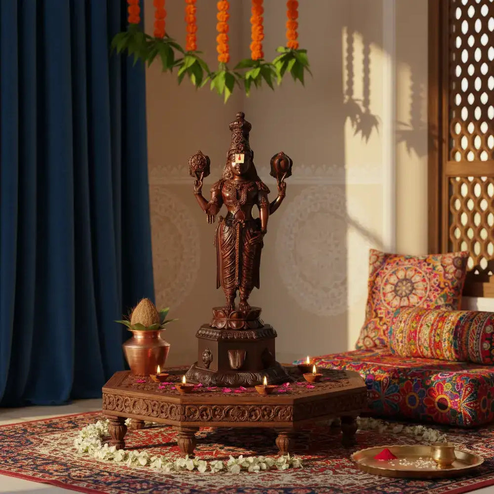 Devotional Rosewood Balaji Sculpture – Symbol of Protection & Prosperity Wooden Sculpture