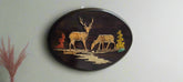 Tranquil Deer Silhouette – Handcrafted Oval Rosewood Inlay Artwork