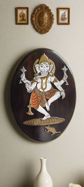 Nritya Ganesha (Dancing Ganesha) – Oval Rosewood Inlay Frame