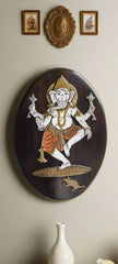 Nritya Ganesha (Dancing Ganesha) – Oval Rosewood Inlay Frame Inlay Art