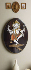 Nritya Ganesha (Dancing Ganesha) – Oval Rosewood Inlay Frame