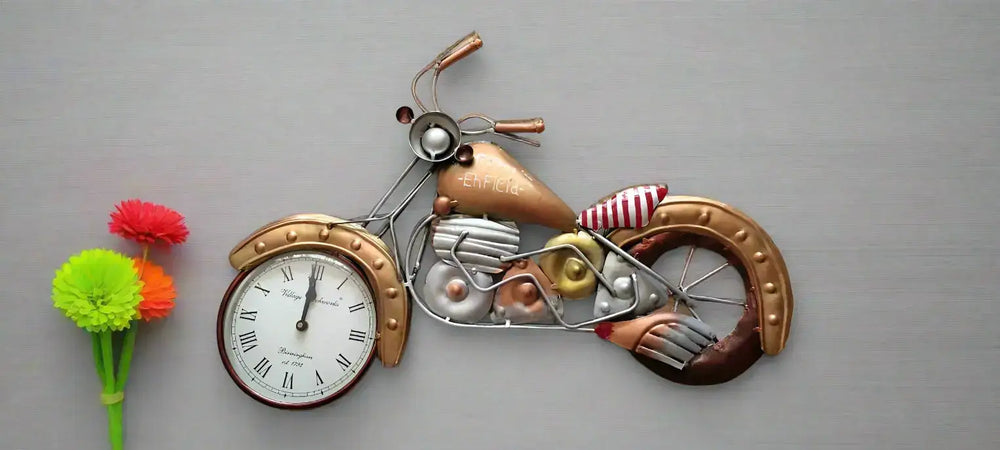 Iron Hand Painted Royal Enfield Bike Clock Iron Decorative