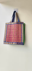 Handcrafted Korai Grass Tote Bag with Decorative Trim
