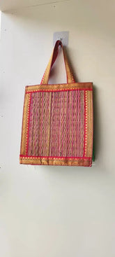 Handcrafted Korai Grass Tote Bag with Decorative Trim Accessories